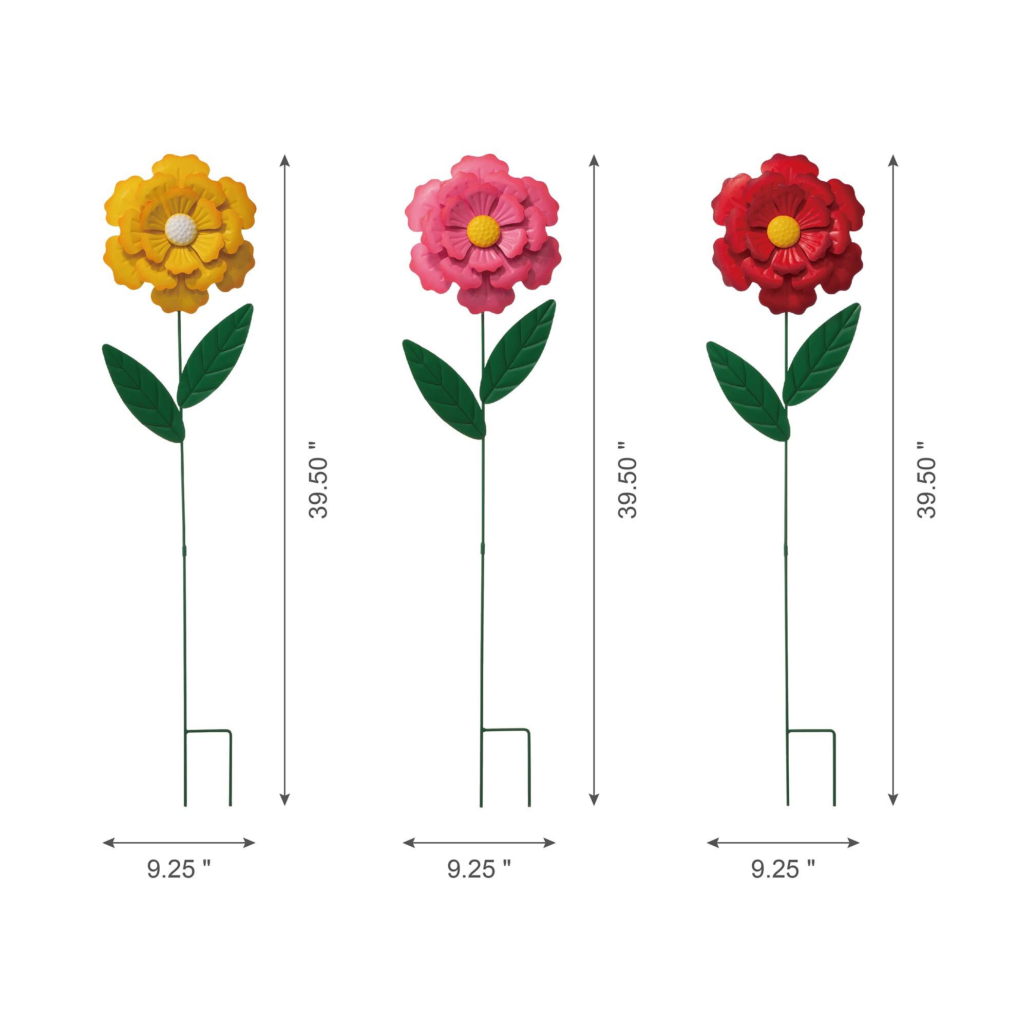 Glitzhome® 3.5ft Assorted Multi-Functional Metal Dimensional Flower Yard Stake, 3ct.